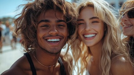 Fototapeta premium Multiracial Friends Having Fun Outdoors, Sharing Happy Moments