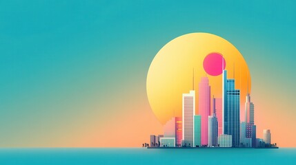 Obraz premium Futuristic Smart Cityscape with Advanced Technology in Public Services, Flat Design Illustration Background with Copy Space for Text