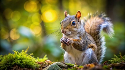 Obraz premium A detailed close-up photo of a playful squirrel in the forest, squirrel, wildlife, nature, animal, cute, fluffy, rodent