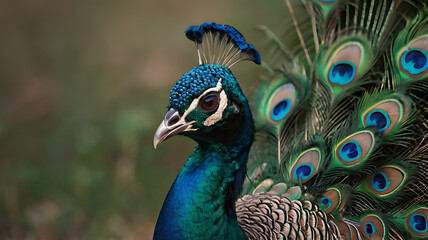 Obraz premium Minimalistic icon of an Indian peacock with a simple background