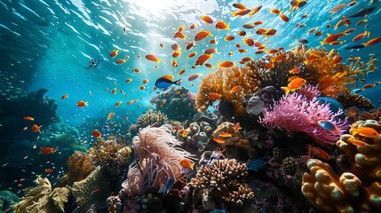 Colorful Underwater Coral Reef Scene with Fish