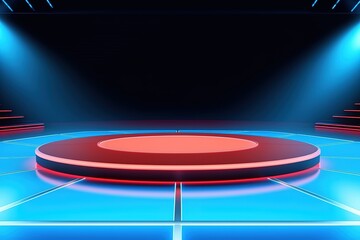 Futuristic pedestal with neon light.