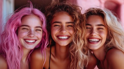 Fototapeta premium Group Of Girls Laughing Together In A Studio