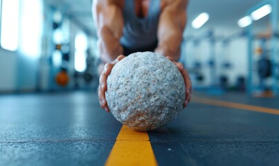 Dynamic HIIT Workout: Person Throwing Medicine Ball Down in Gym from Slightly Far Angle