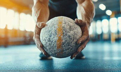 Dynamic HIIT Workout: Person Throwing Medicine Ball Down in Gym from Slightly Far Angle