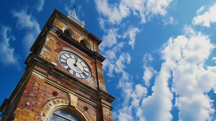 Clock Tower Against a Blue Sky with Clouds