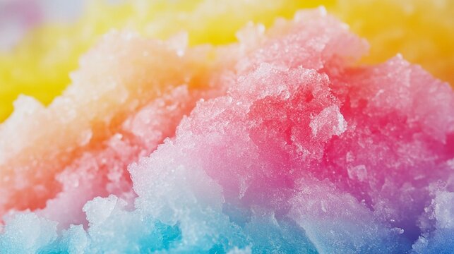 Homemade shaved ice dessert in rainbow color Hawaiian ice texture colorful sweet summer backgrounds