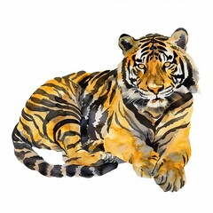 Obraz premium watercolor painting of a black and yellow striped tiger, on isolated white background