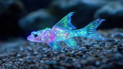 Vibrant iridescent fish swimming in underwater scene