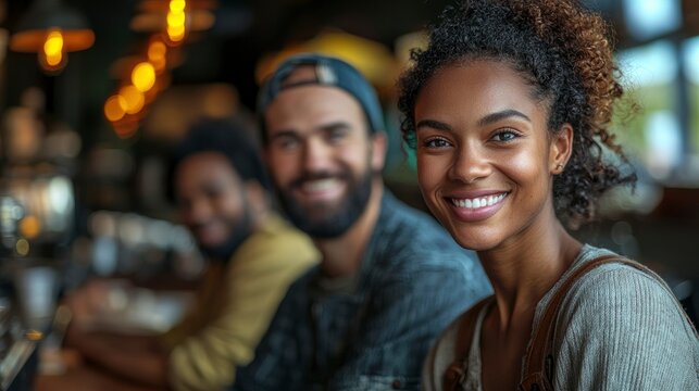 Diverse People With A Grand Opening Sign On The First Day Of Business