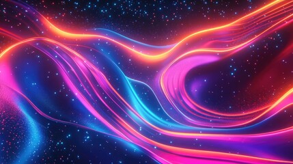 Futuristic 3D abstract background with flowing neon lights and dynamic shapes, vibrant digital design