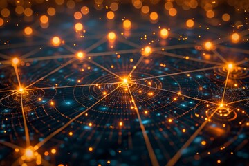 Fototapeta premium A detailed view of a digital network with interconnected nodes and lines, AI Generative