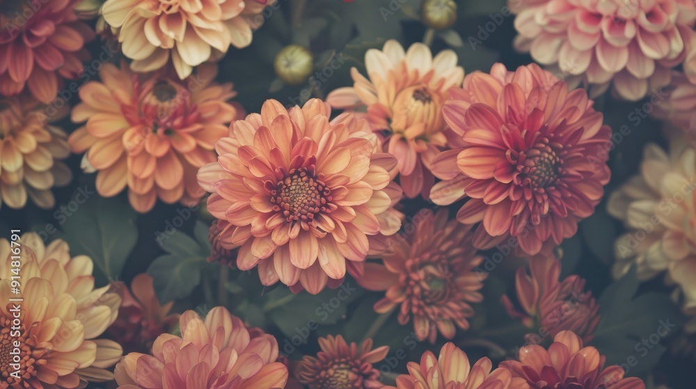 Canvas Prints Vintage-style garden chrysanthemums: floral wallpaper background.