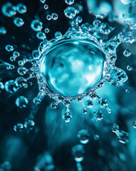 Turquoise water droplets collision high contrast futuristick look 