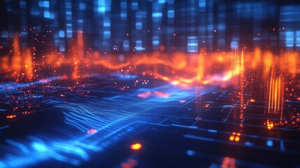 Obraz premium Futuristic 3D music background with digital soundwaves and glowing effects, advanced audio design
