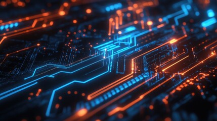 Fototapeta premium High-tech 3D abstract background with glowing circuits and data streams, futuristic design