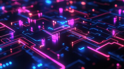 Obraz premium High-tech 3D abstract background with glowing circuits and data streams, futuristic design