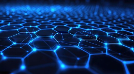 Obraz premium High-tech 3D background with blue hexagons and digital grid, advanced technology design