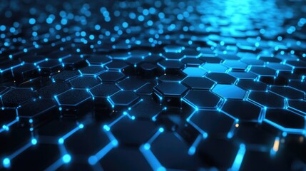 Naklejka premium High-tech 3D background with blue hexagons and digital grid, advanced technology design