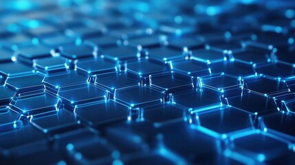 Obraz premium High-tech 3D background with blue hexagons and digital grid, advanced technology design