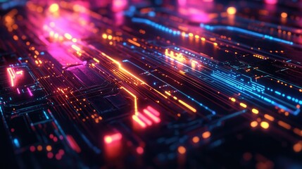 High-tech 3D background with glowing digital pathways and vibrant colors, advanced tech design