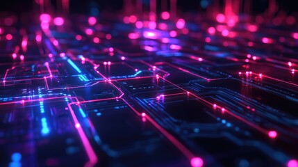 Obraz premium High-tech 3D background with glowing digital pathways and vibrant colors, advanced tech design