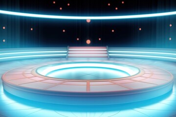 Obraz premium Futuristic platform with blue neon lights.