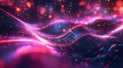 Obraz premium Innovative 3D technology background with abstract data clusters and neon lights, advanced design