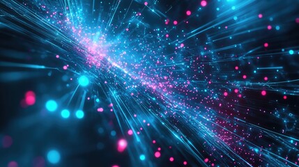 Naklejka premium Innovative 3D technology background with abstract data clusters and neon lights, advanced design