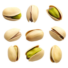  Set of fresh pistachio isolated on white background