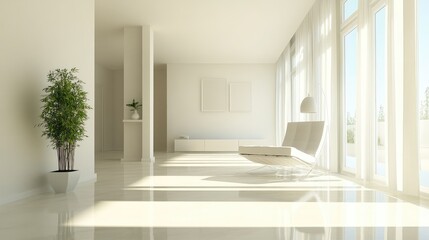 Fototapeta premium Modern 3D room with minimalist furniture and clean lines, bright and open space