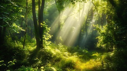 Obraz premium Sunlight Streaming Through Forest Canopy