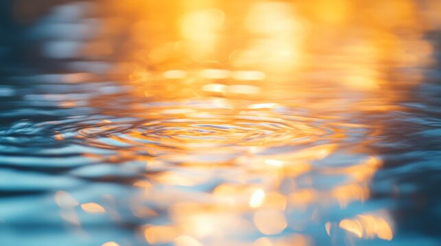 Ripples on water with golden sunset reflections
