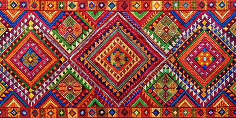 Intricate Indian Patola weaving with vibrant colors and geometric designs, Traditional, Indian, Patola, weaving, fabric