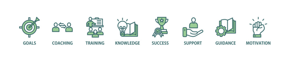 Mentoring banner web icon vector illustration concept with icon of goals, coaching, guidance, training, motivation, knowledge, support, and success