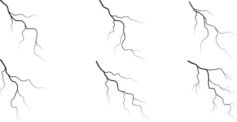 Vector lightning silhouettes set. Thunderstorm design. Vector illustration