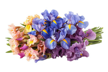 Obraz premium A bouquet of flowers with a mix of colors including pink, blue, and yellow