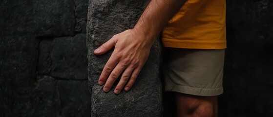 Person with a hand on their aching hip, visible discomfort, pain, nagging joint pain