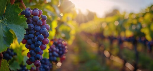 Fototapeta premium Ripe Grapes Hanging on a Vine in a Vineyard