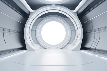 Obraz premium Futuristic white interior with a round opening.