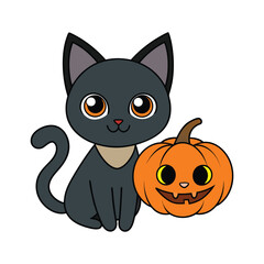 halloween cat and pumpkin