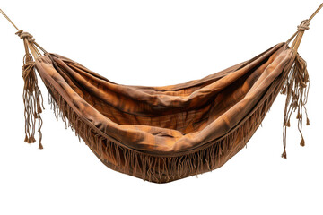 Obraz premium A brown and white striped hammock with fringes hanging from it