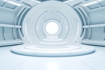Obraz premium Futuristic white platform in a circular room.