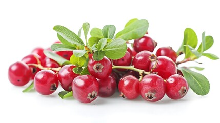Ripe Red Cranberries with Green Leaves