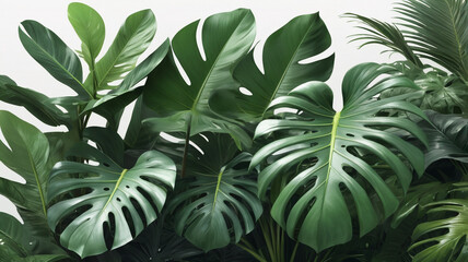 Glossy Tropical Leaves Composition in Minimalist Space: A Rejuvenating 3D Artwork with Realistic Textures and Soft Lighting, Evoking Tranquility and Modern Aesthetics. AI Generated