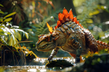 Obraz premium Spiked Dinosaur in a Lush Forest 3D Illustration