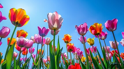 Fototapeta premium Colorful Tulips Reaching for the Sun