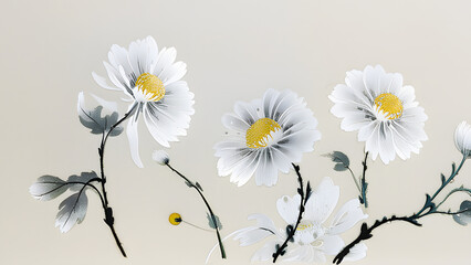 Obraz premium Translucent Flower,Ethereal Ink Wash, Suzhou Embroidery, Textured Matte, Vibrant Light,peaceful,elegent,background,Beautiful Blossom