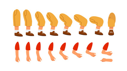 Boy on wheelchair constructor. Child with disability. Kit for creating animations. Pack of legs and hands. Customization of character. Flat vector collection