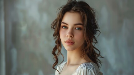 Fototapeta premium Portrait of a Young Woman with Long Wavy Hair